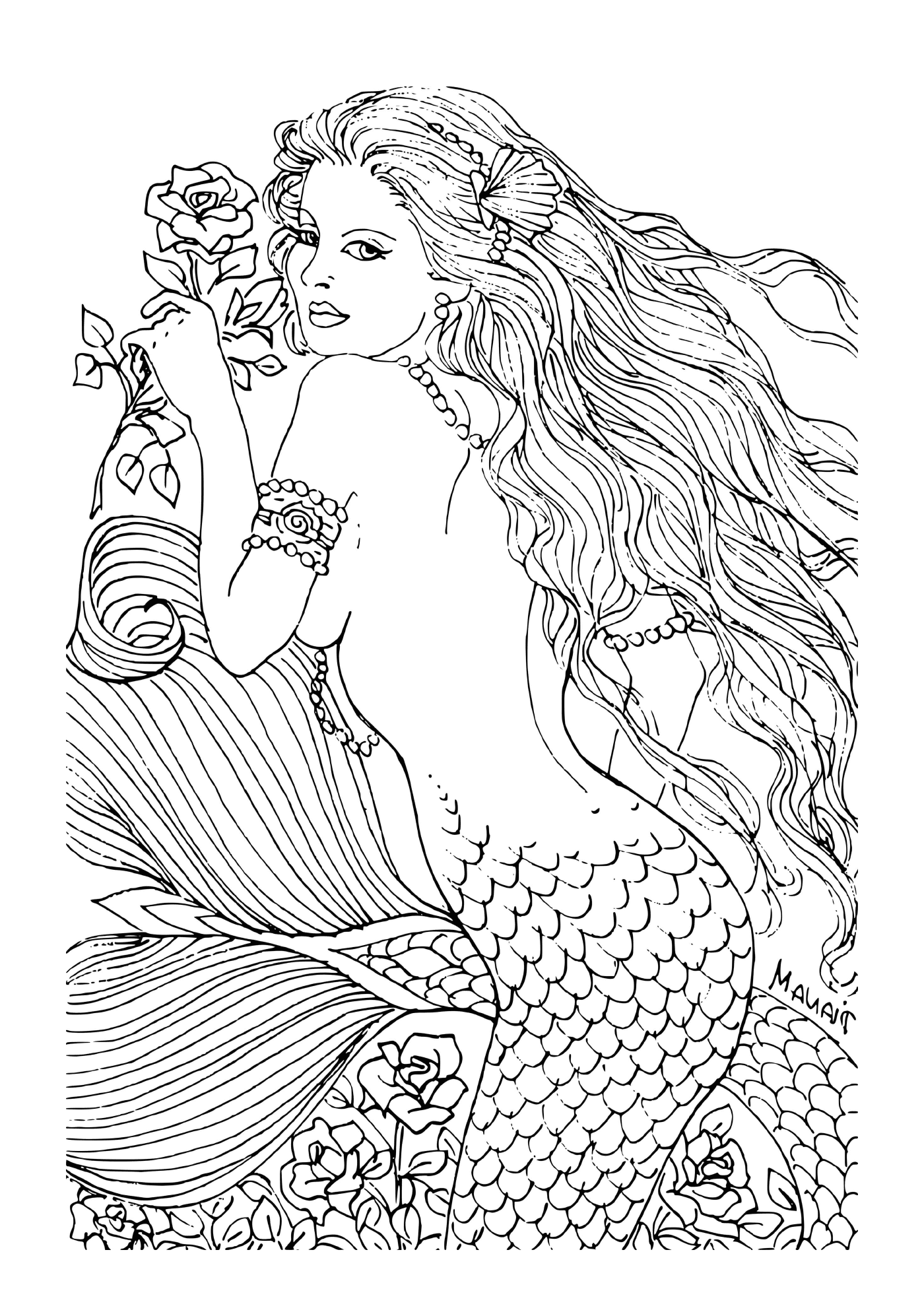  Sirene réaliste avec de longs cheveux 