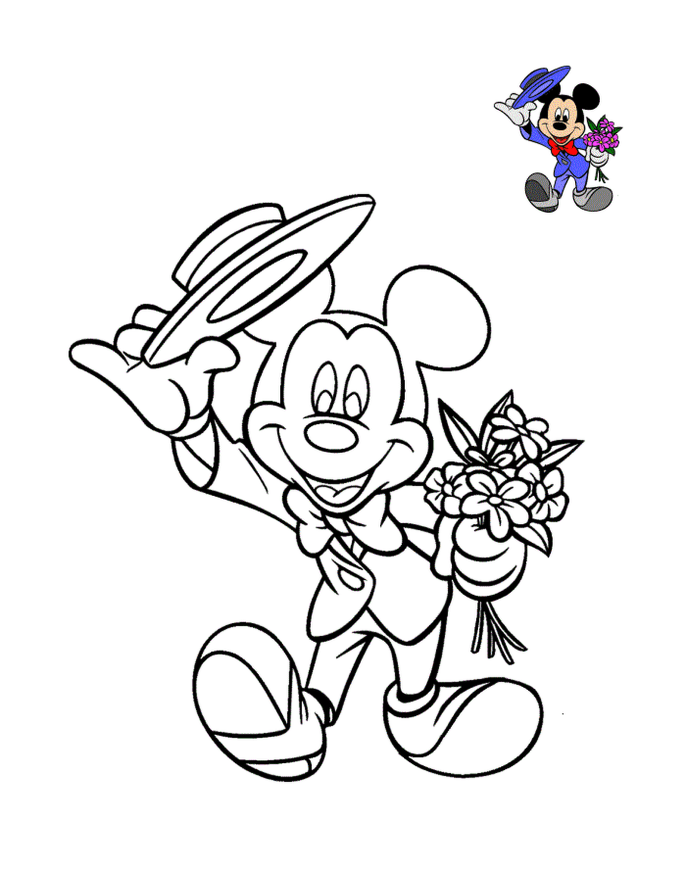   Adorable Mickey Mouse avec costume et fleurs 