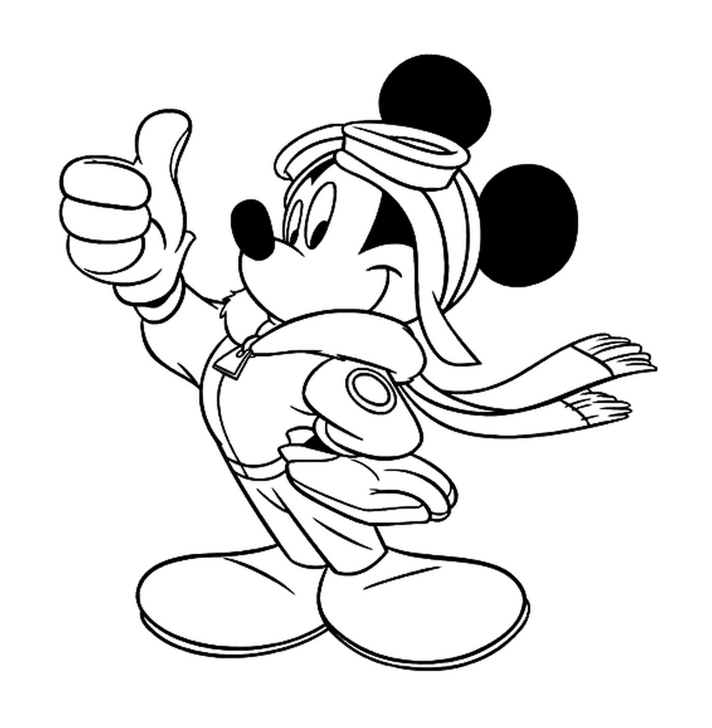   Mickey l'aviateur : faisant un pouce levé 