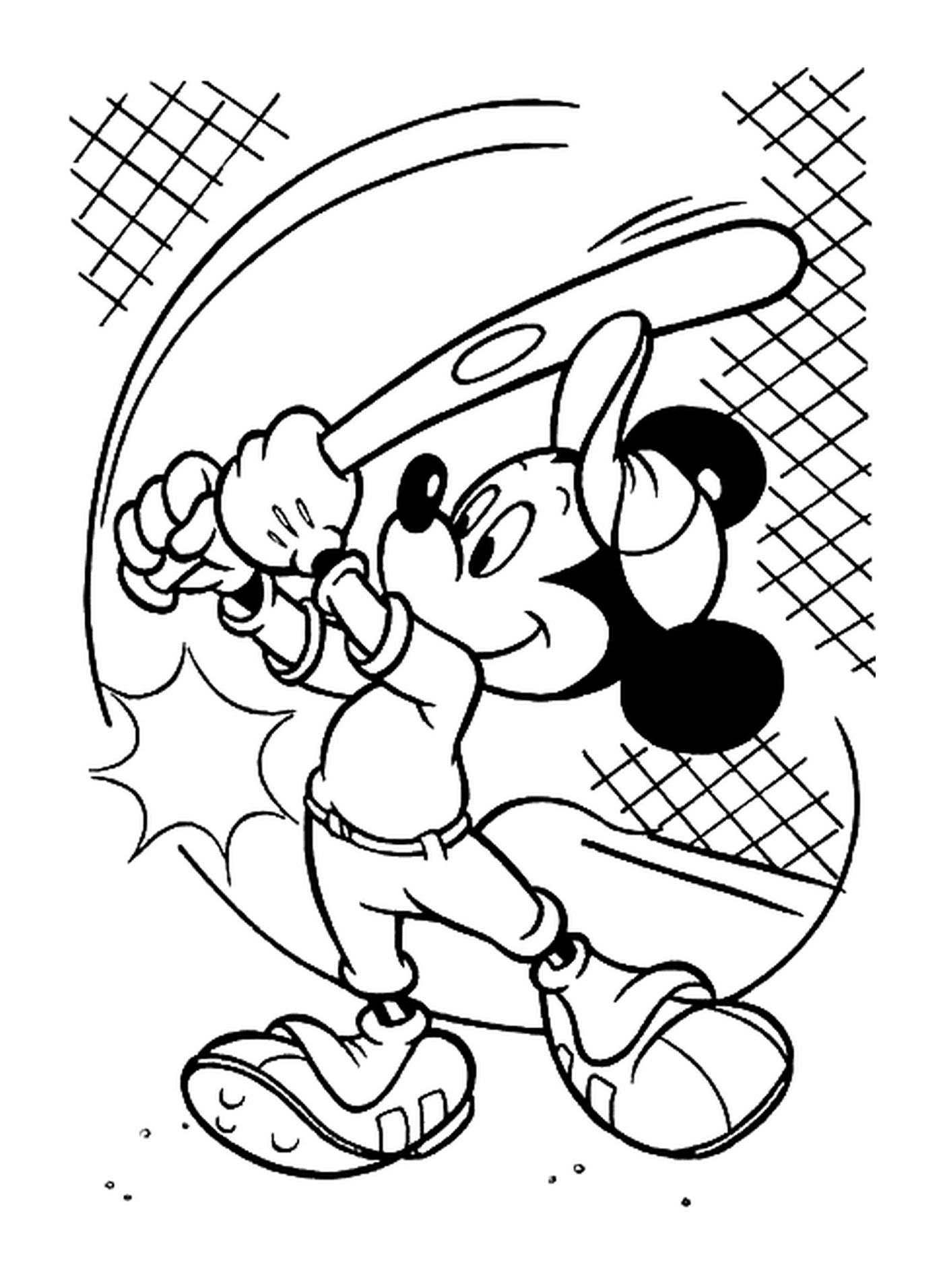   Dessin de Mickey qui joue au baseball : tenant une batte de baseball 
