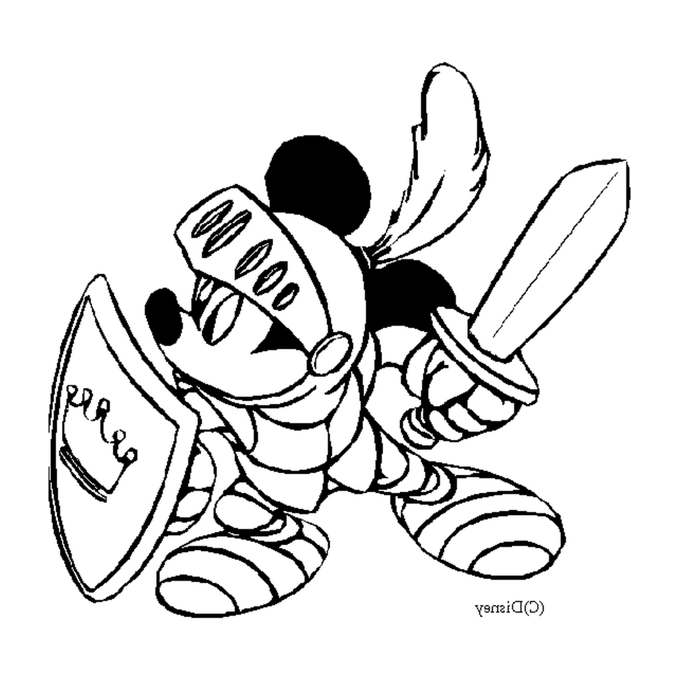   Mickey chevalier : Mickey Mouse en armure tenant une épée 