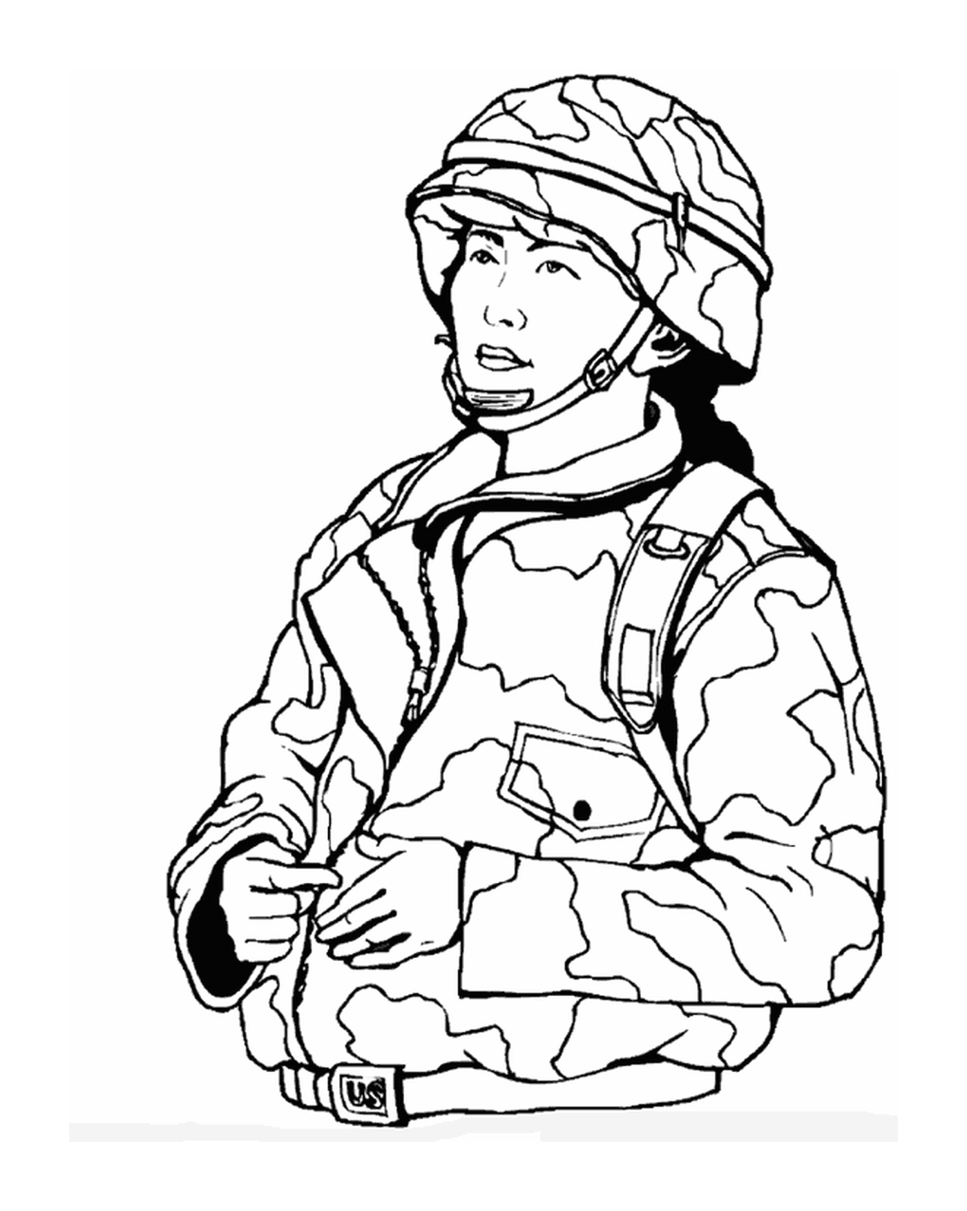   Femme militaire : un soldat en veste de camouflage et casque 
