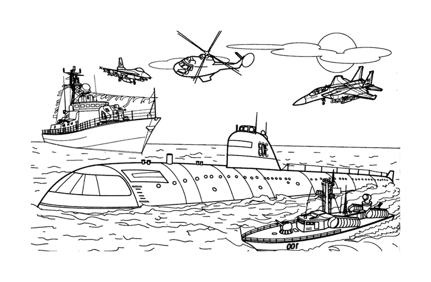   Transport militaire : bateau et hélicoptère 