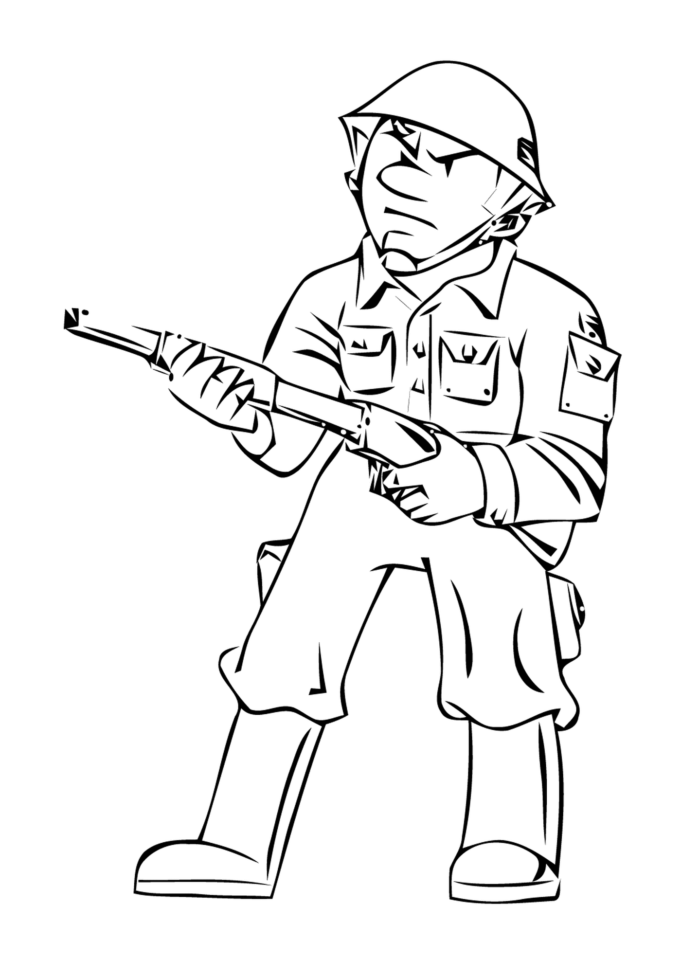   Ancien soldat militaire : un homme tenant un fusil 