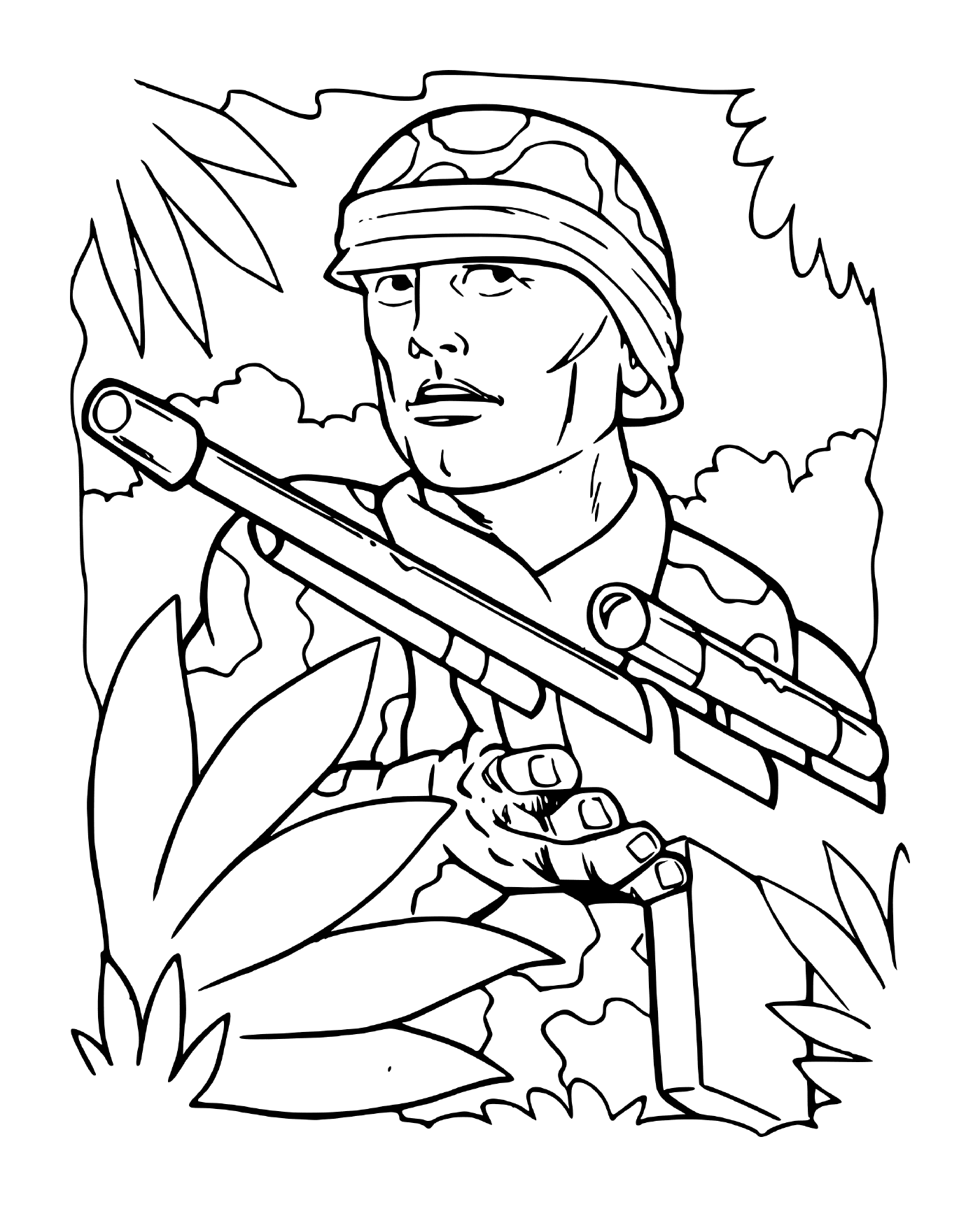   Soldat de guerre dans la forêt : un soldat tenant un fusil dans une forêt 