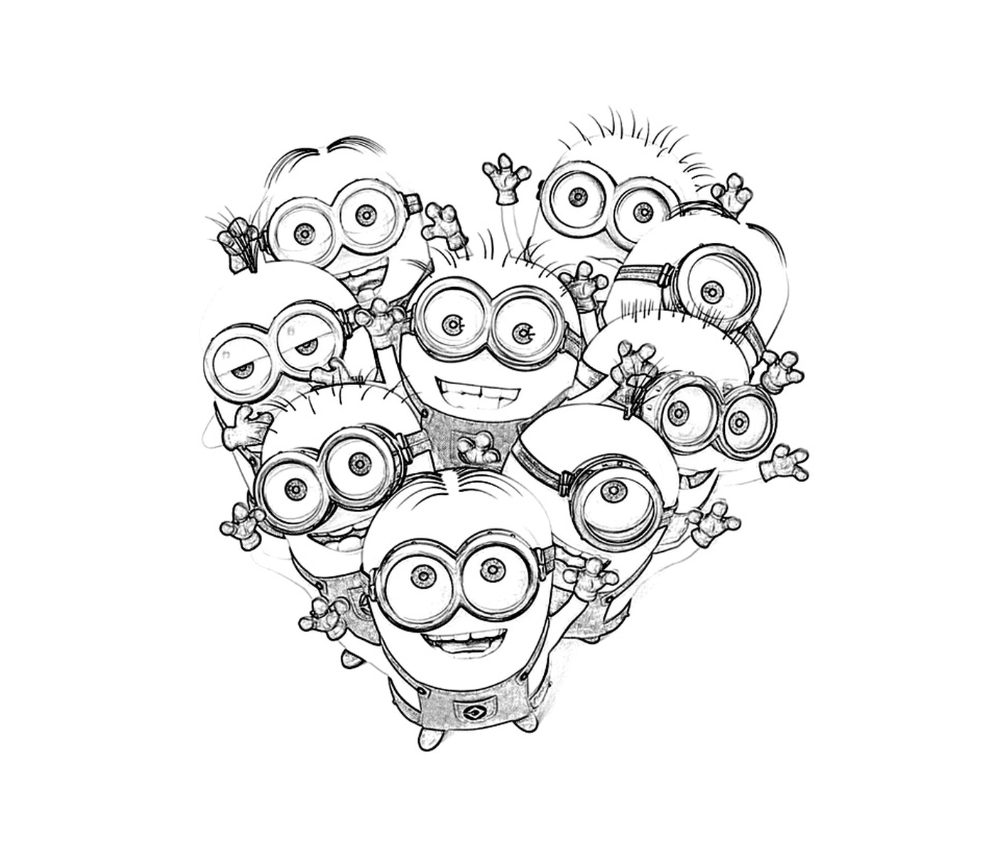   Minions en forme de cœur, groupe amical 