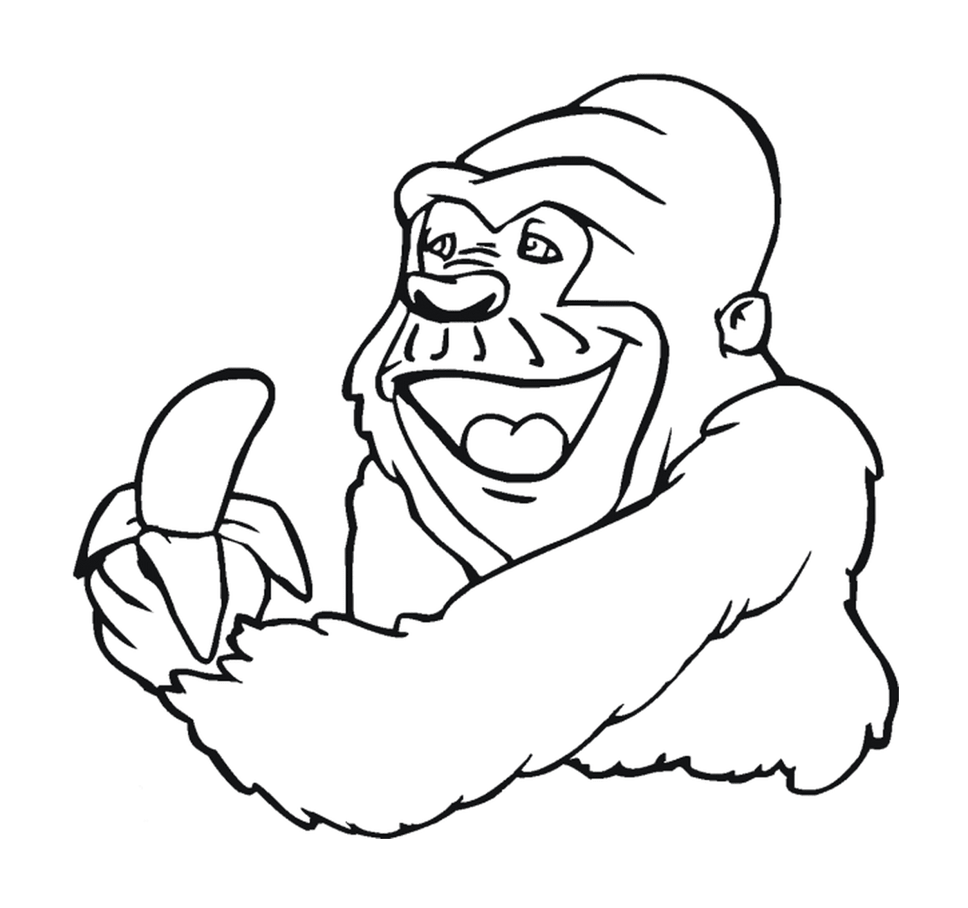   Gorille papa et singe avec une banane 