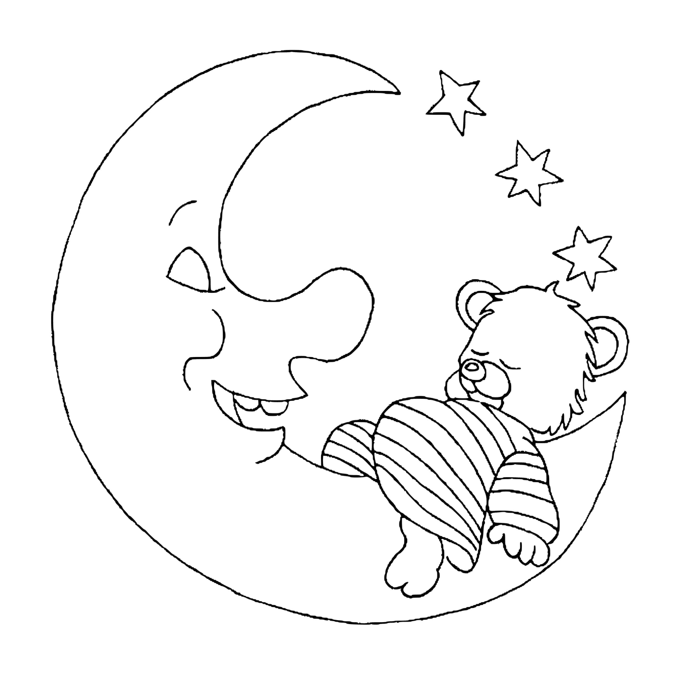   Ours en peluche dormant sur la lune 
