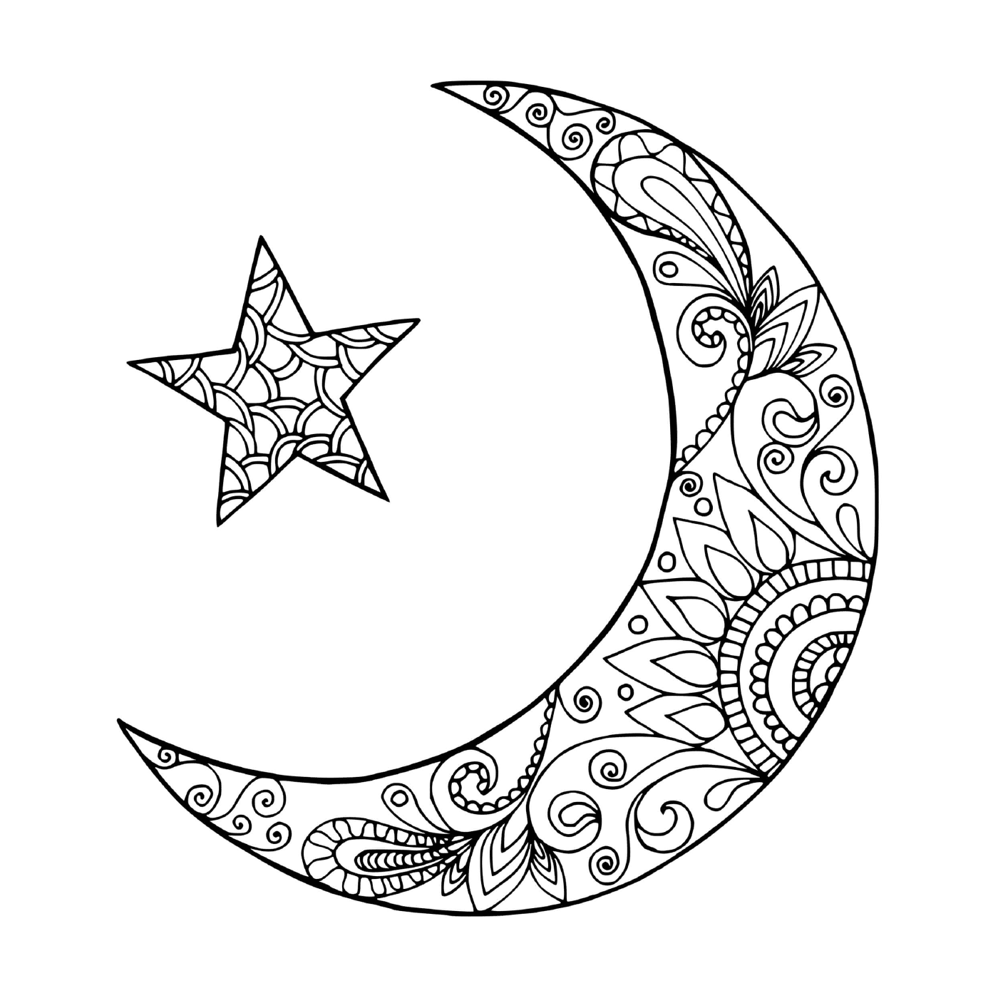   Lune en forme de croissant et étoile 