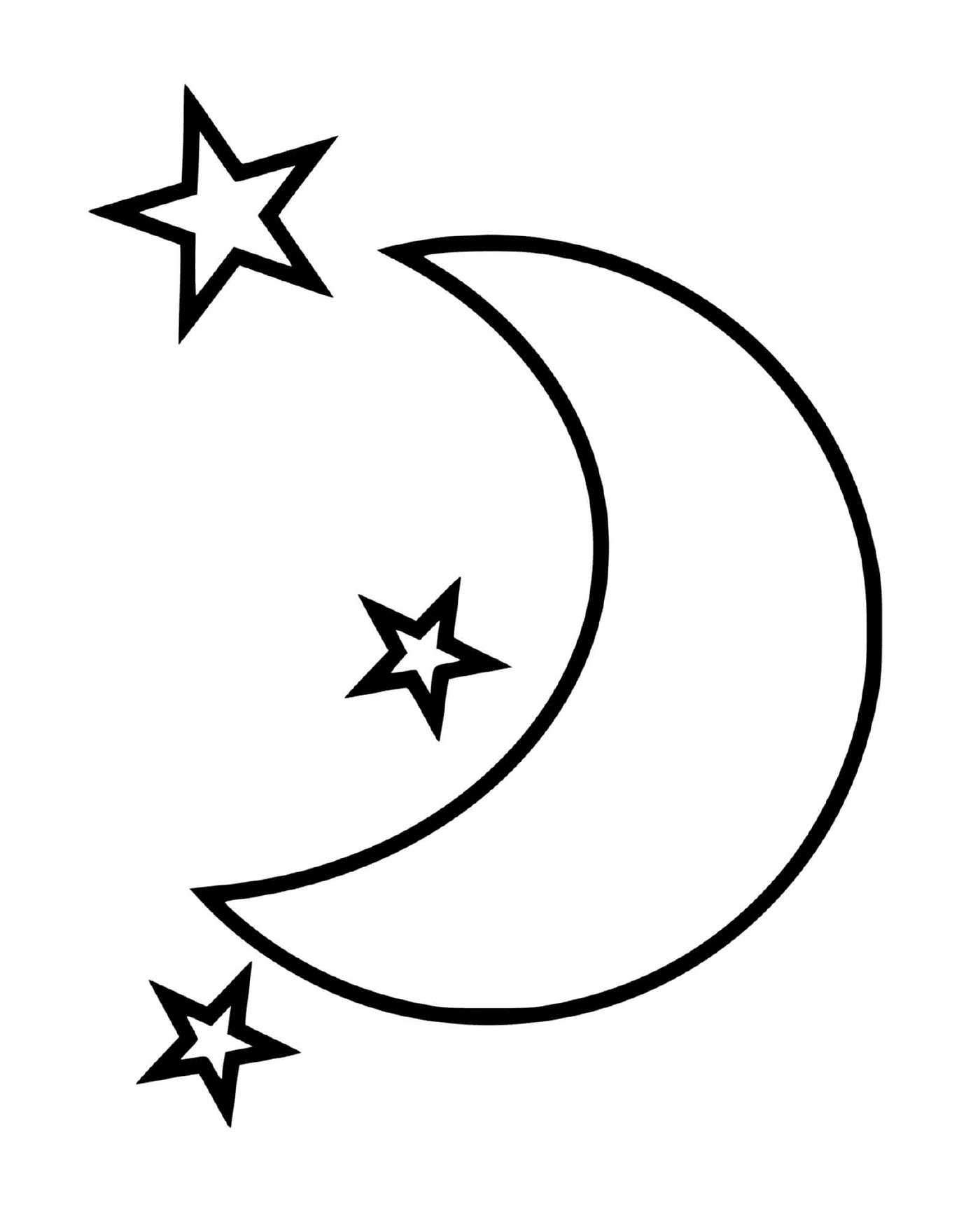   Croissant de lune avec trois étoiles 