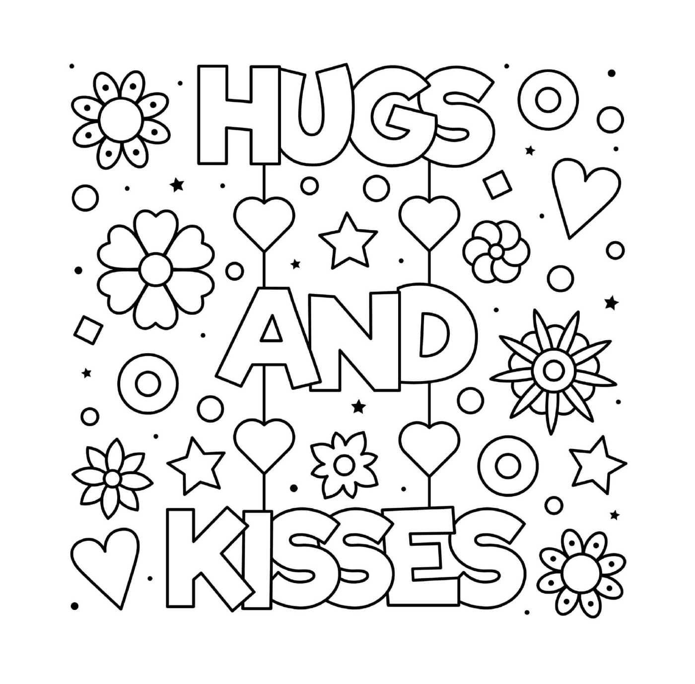   Un dessin avec les mots hugs and kisses 