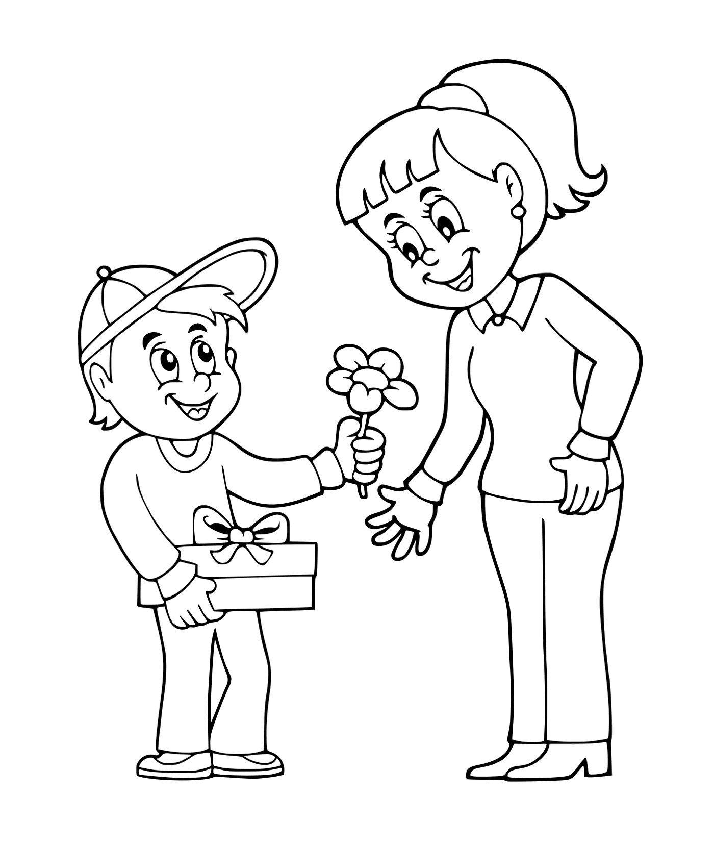   Un garçon offrant des fleurs à une fille 