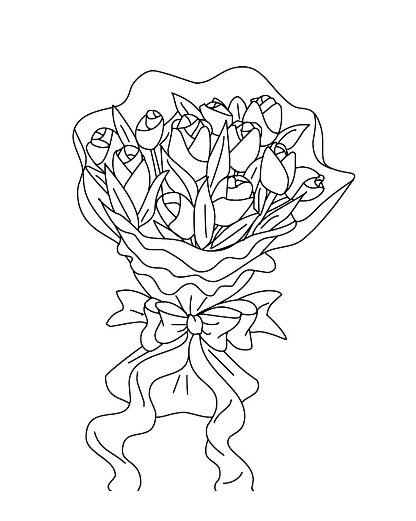   Un bouquet de fleurs attaché avec un nœud 
