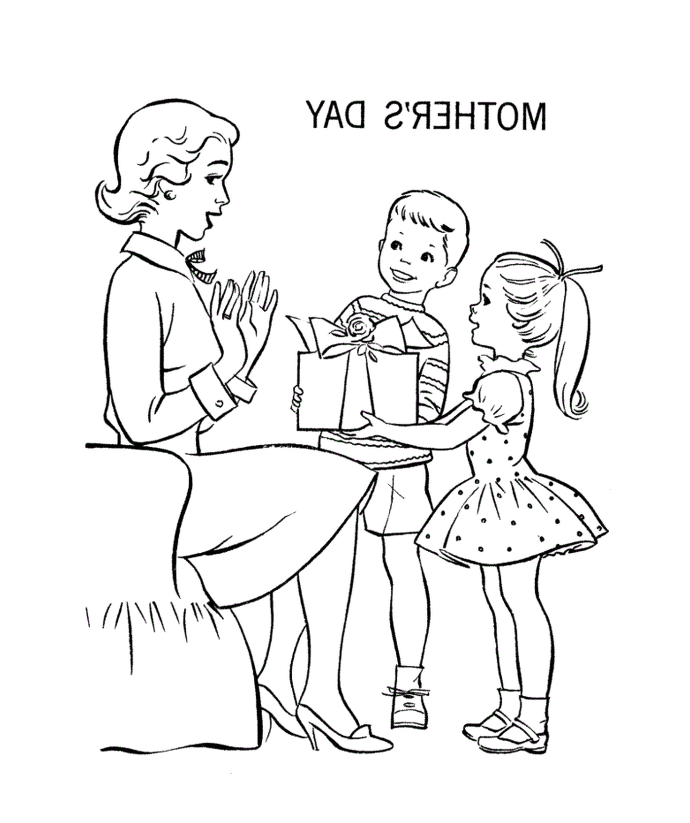   Une femme adulte offrant un cadeau à un enfant 
