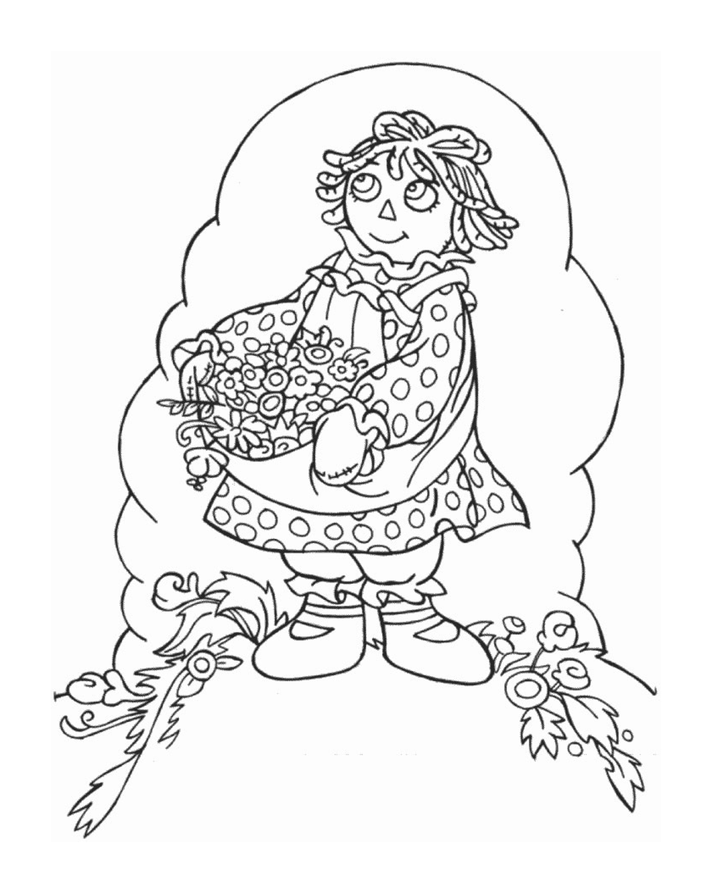   Une fille tenant un panier de fleurs 