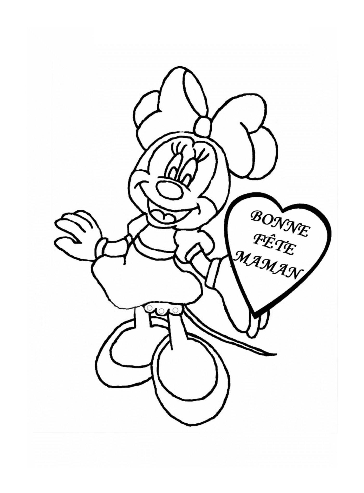   Minnie Mouse tenant un panneau en forme de cœur 
