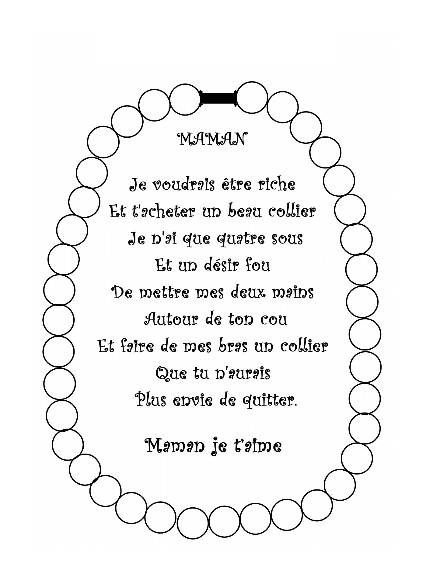   Un collier avec un poème écrit en français 