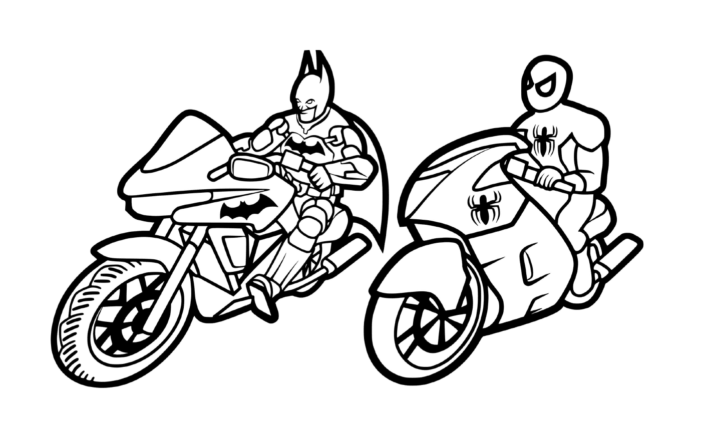  Batman et Spiderman à moto 