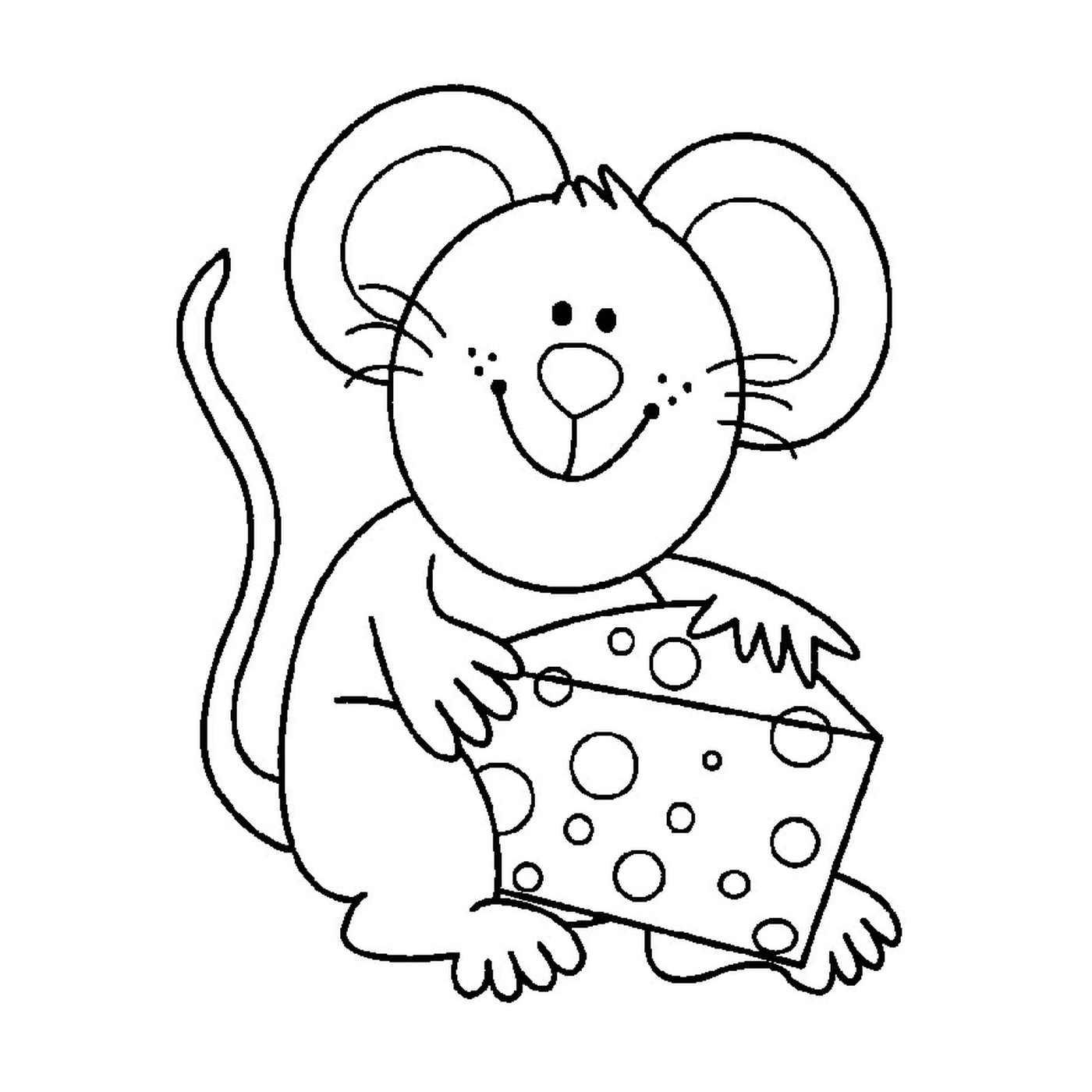   Une souris tenant un morceau de fromage 