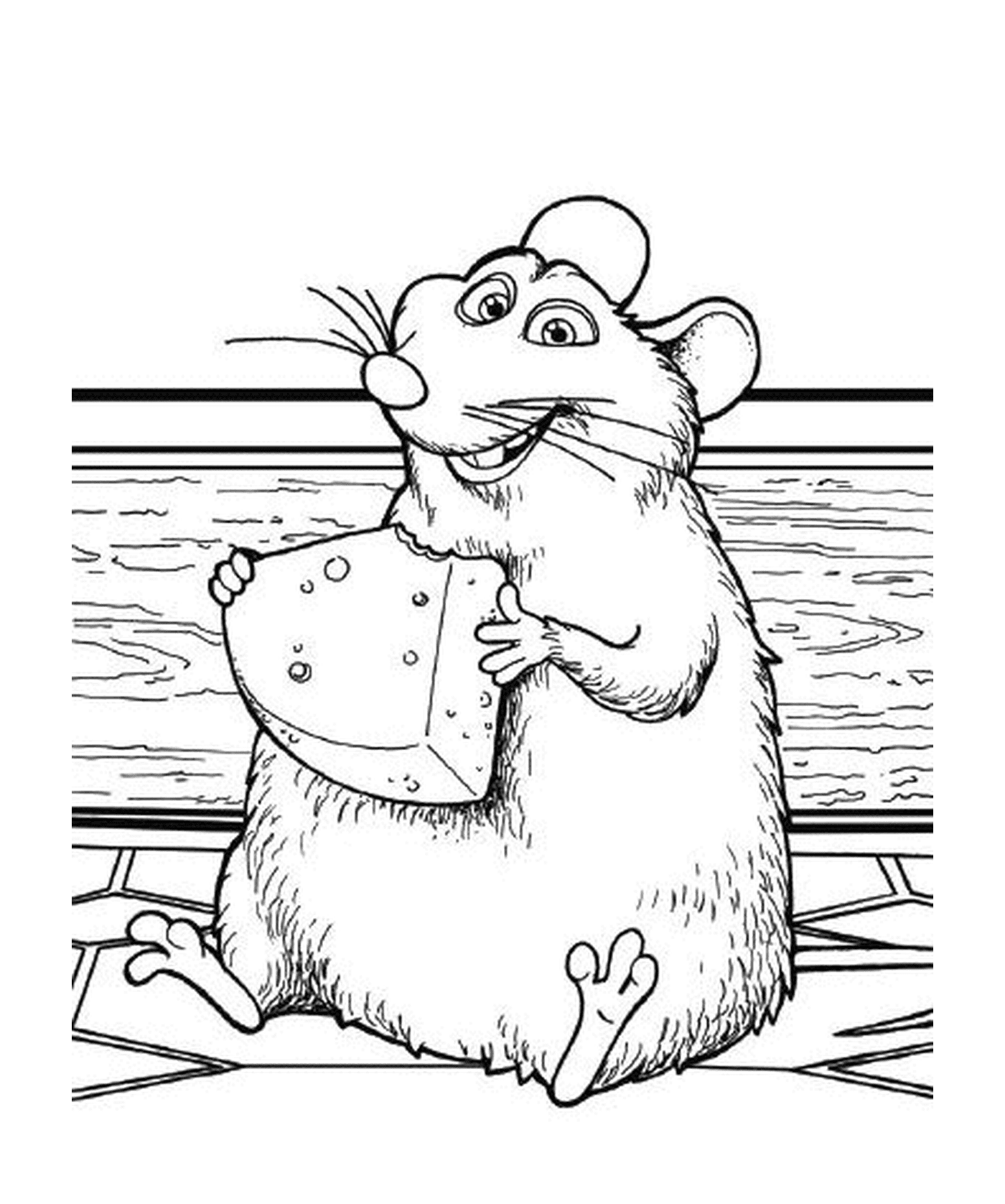   Ratatouille : une souris tenant du fromage dans sa bouche 