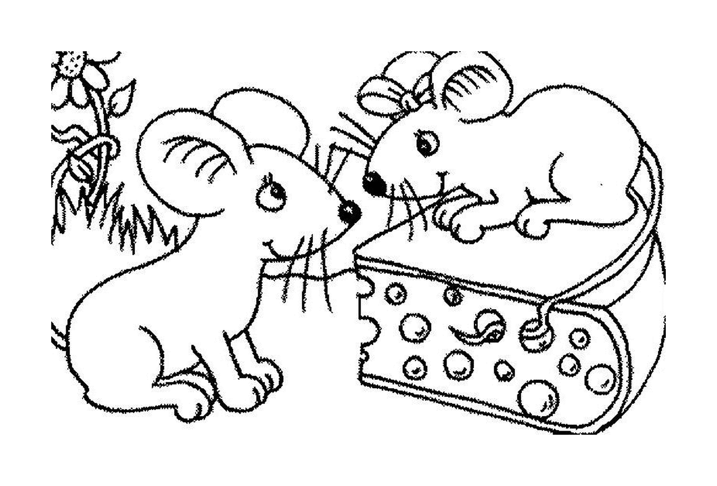   Deux souris et un morceau de fromage 