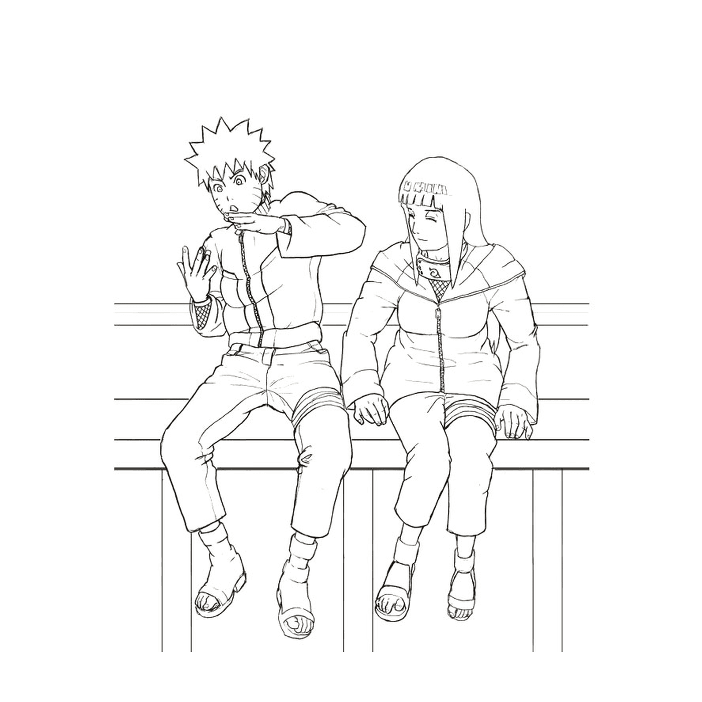   Un couple de personnes assises sur un banc en bois 