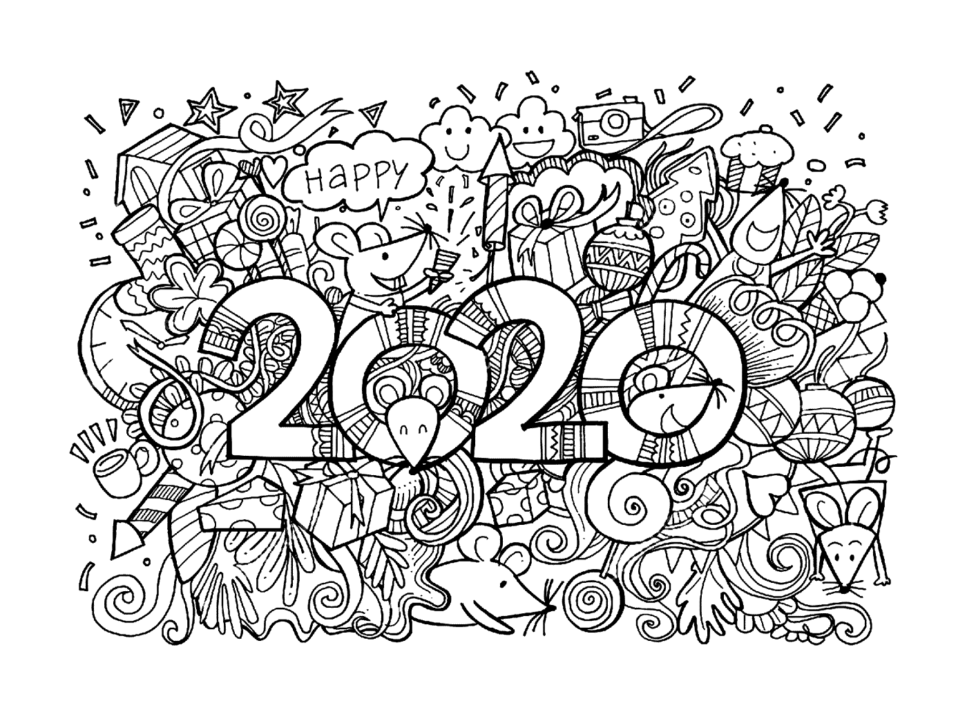   Bonne année 2020, nouvel an lunaire avec de nombreuses souris 