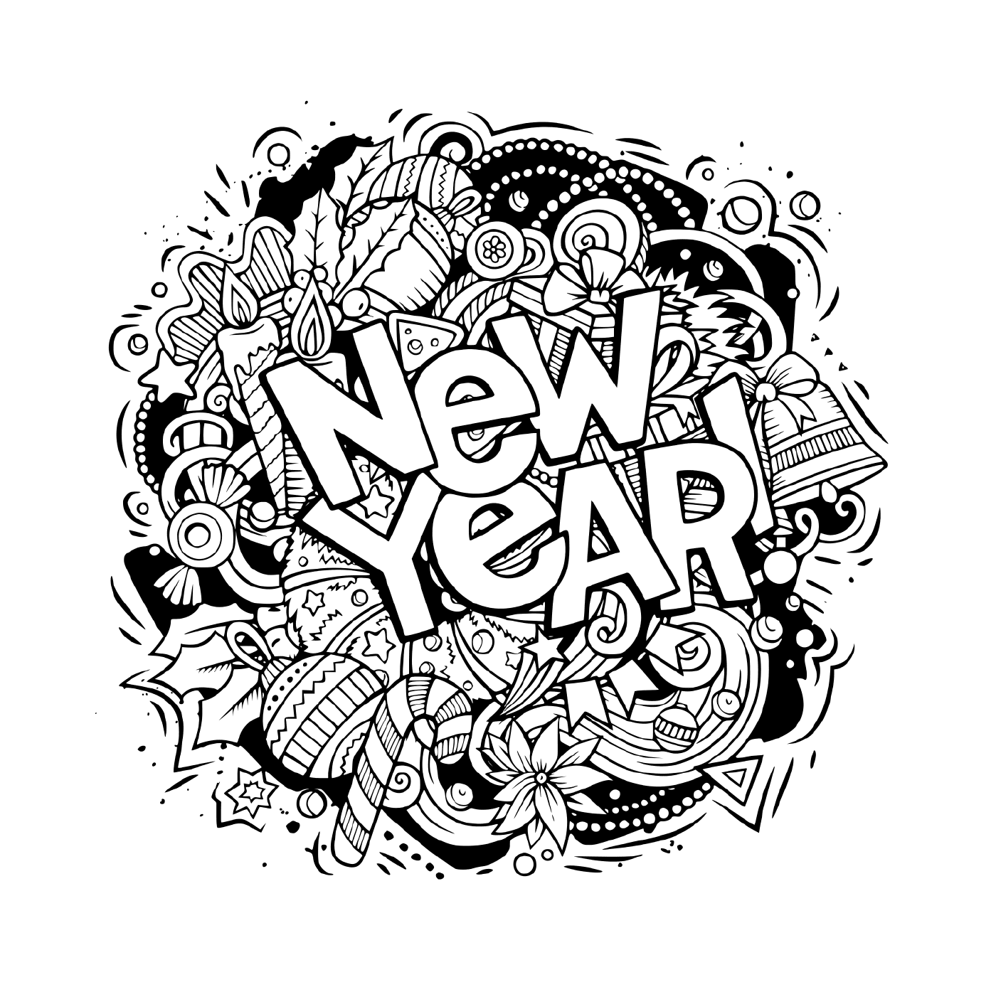   Doodles, objets et éléments pour le nouvel an 
