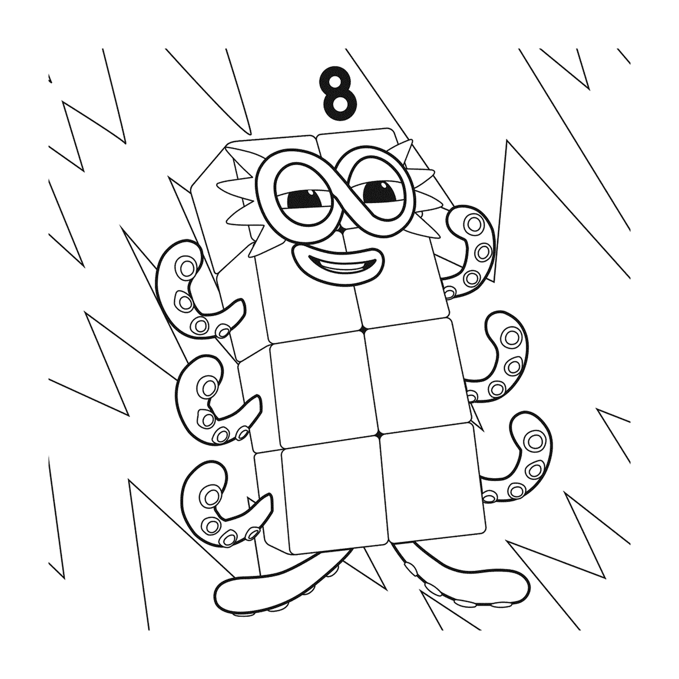   Numéro 8 des Numberblocks, un chiffre souriant 