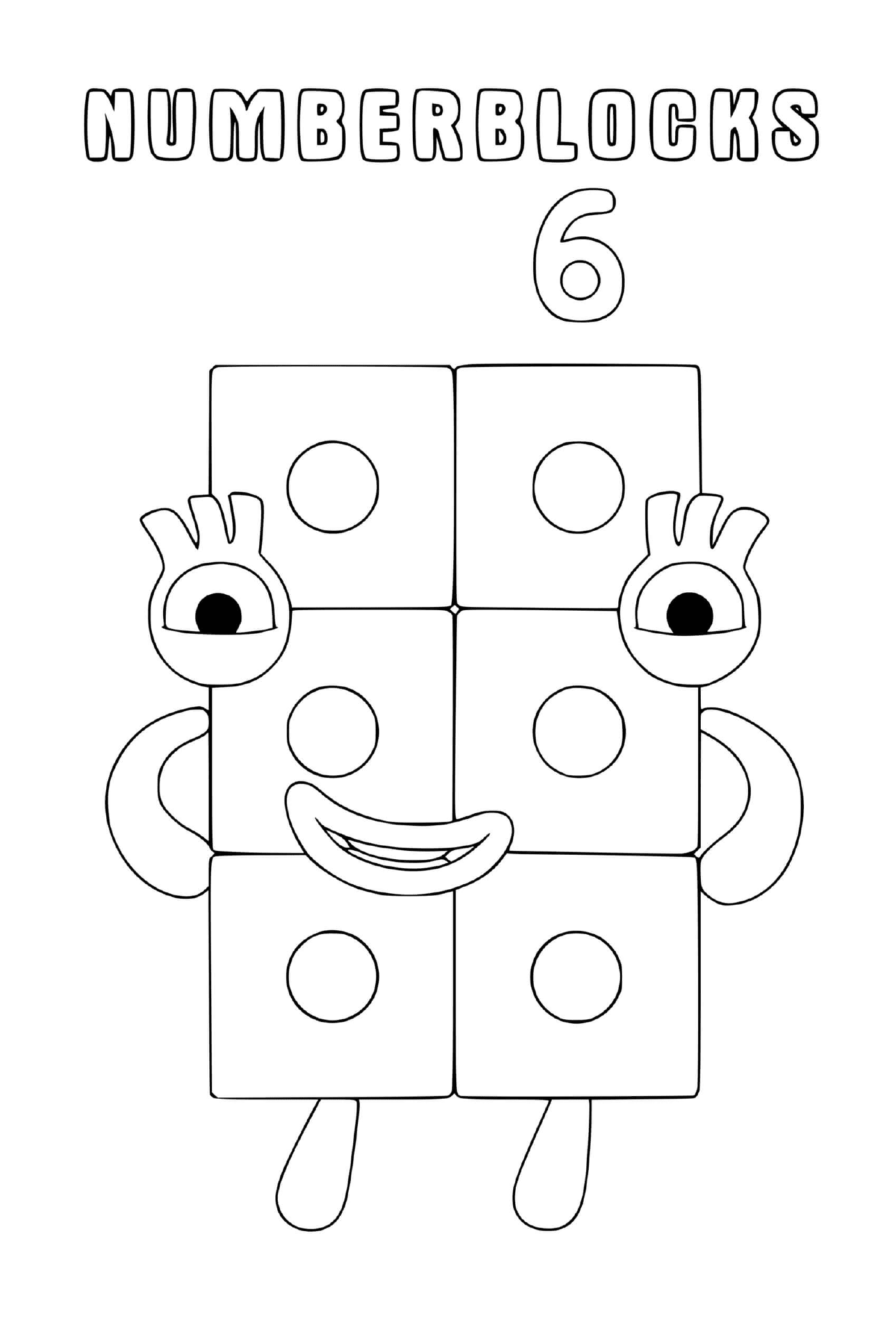   Numéro 6 des Numberblocks, un bloc avec des yeux 