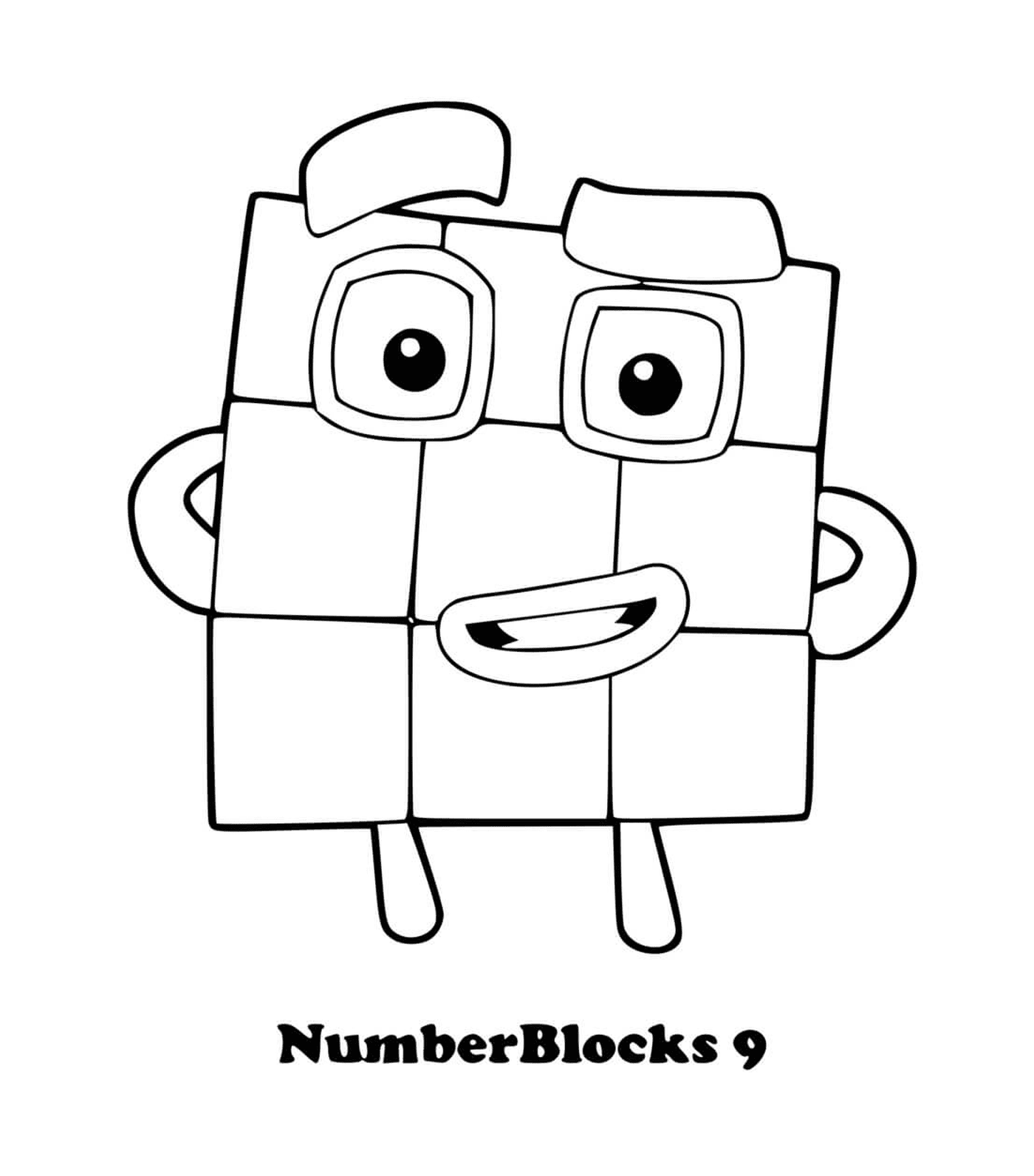   Numéro 9 des Numberblocks, un carré avec des yeux 