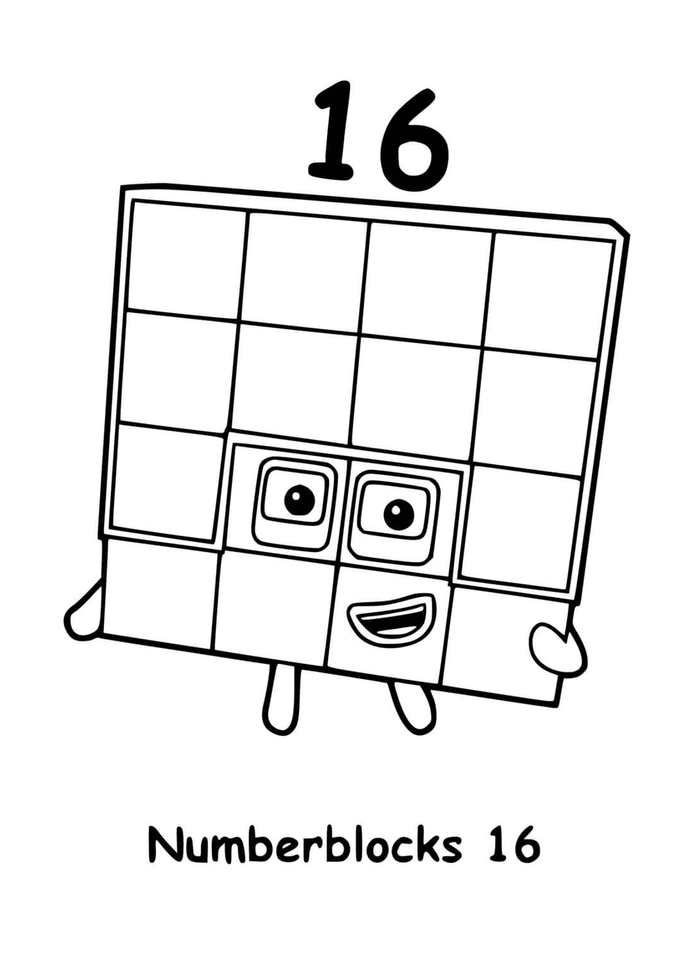   Numéro 16 des Numberblocks, carré avec des carrés 