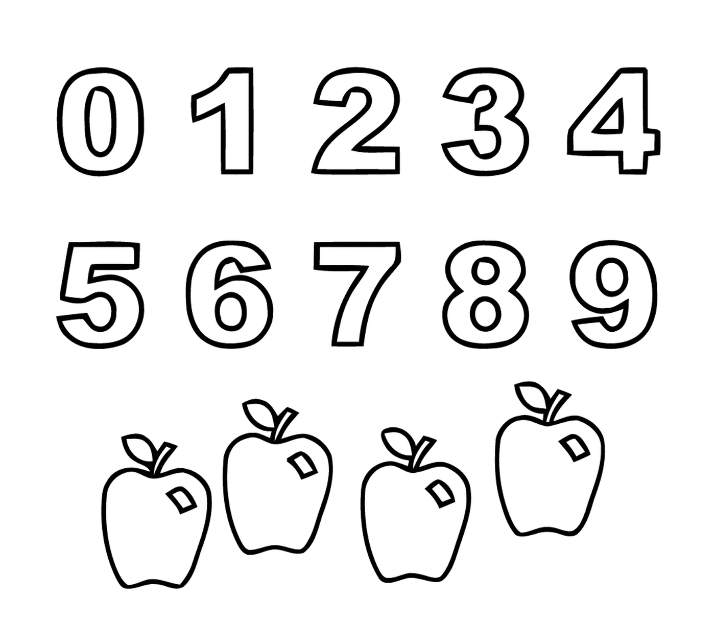   Chiffres zéro à neuf pour les enfants avec des pommes 