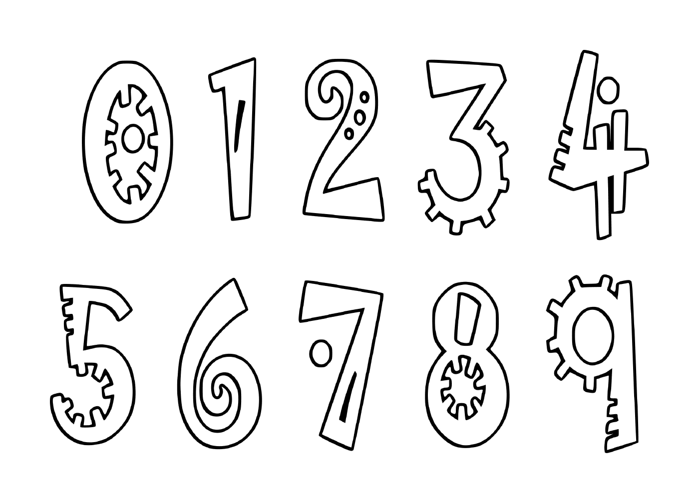   Ensemble de chiffres de zéro à neuf dessinés à l'encre noire 