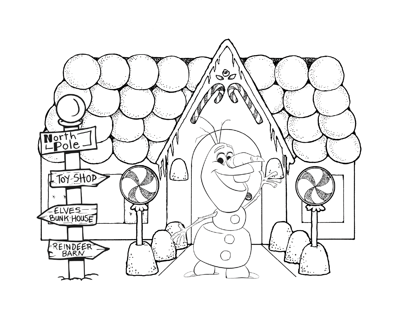   Olaf de Noël devant une maison 
