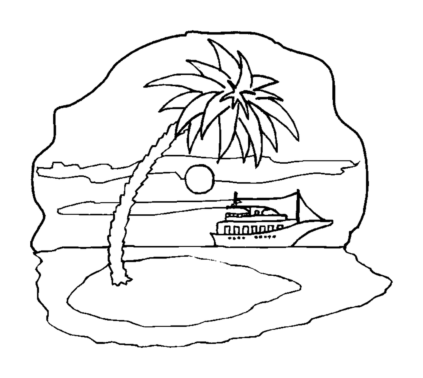   Palmier, bateau et soleil 