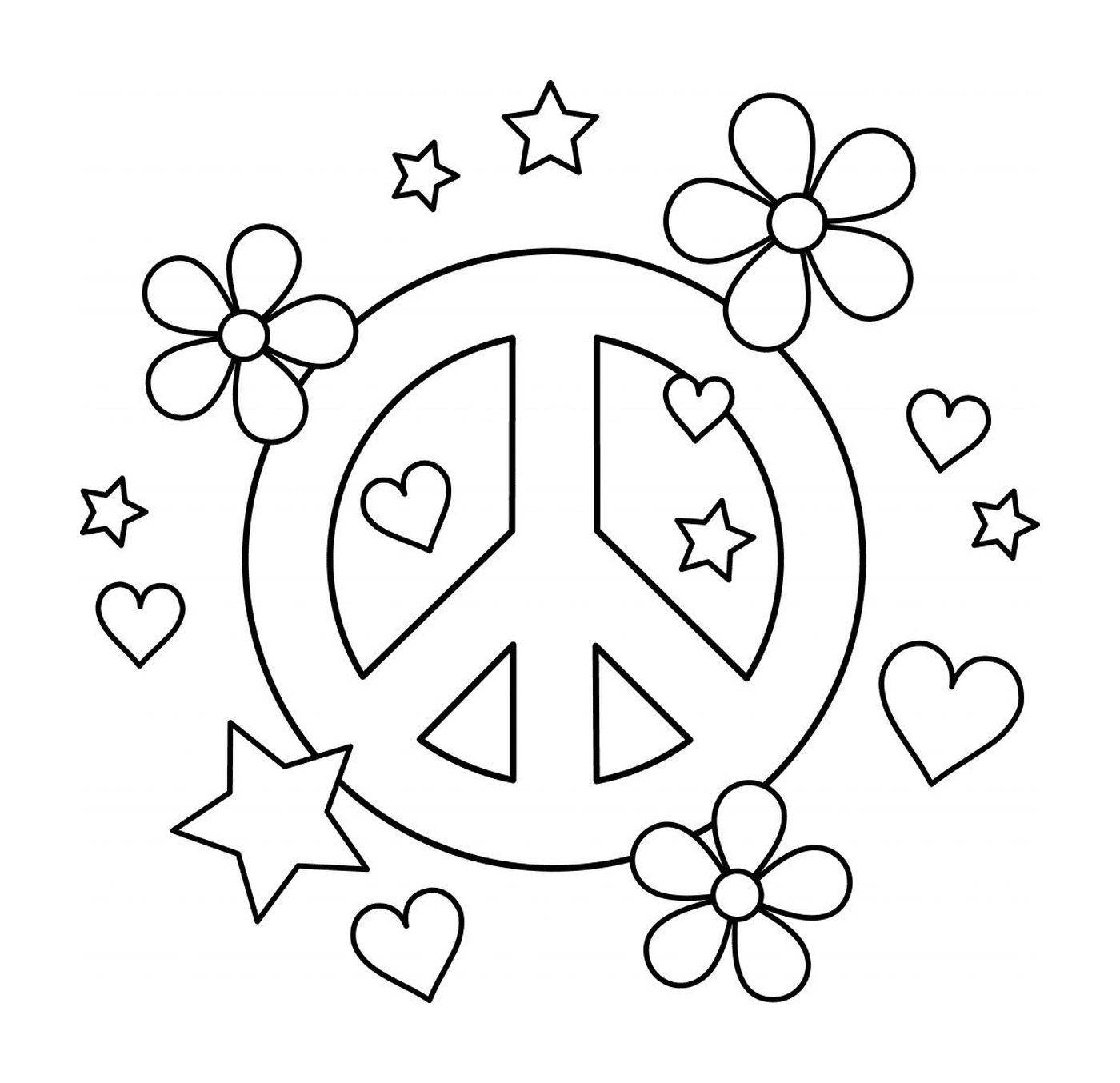   Symbole de paix avec cœurs et fleurs 