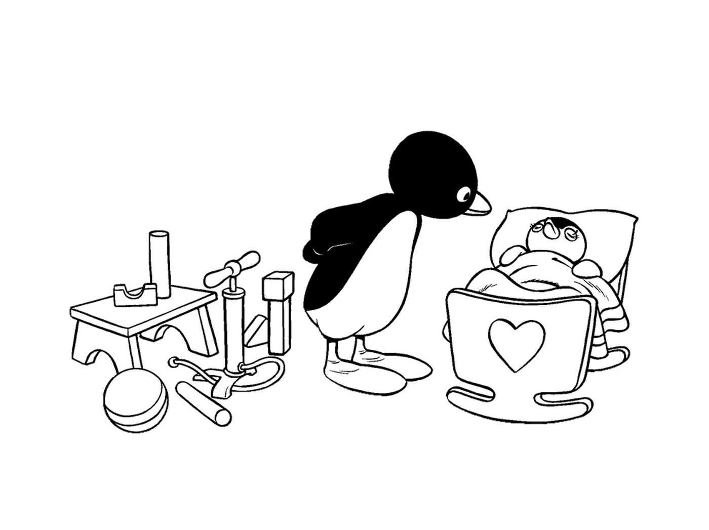   Pingu et bébé pingouin dans un bol 