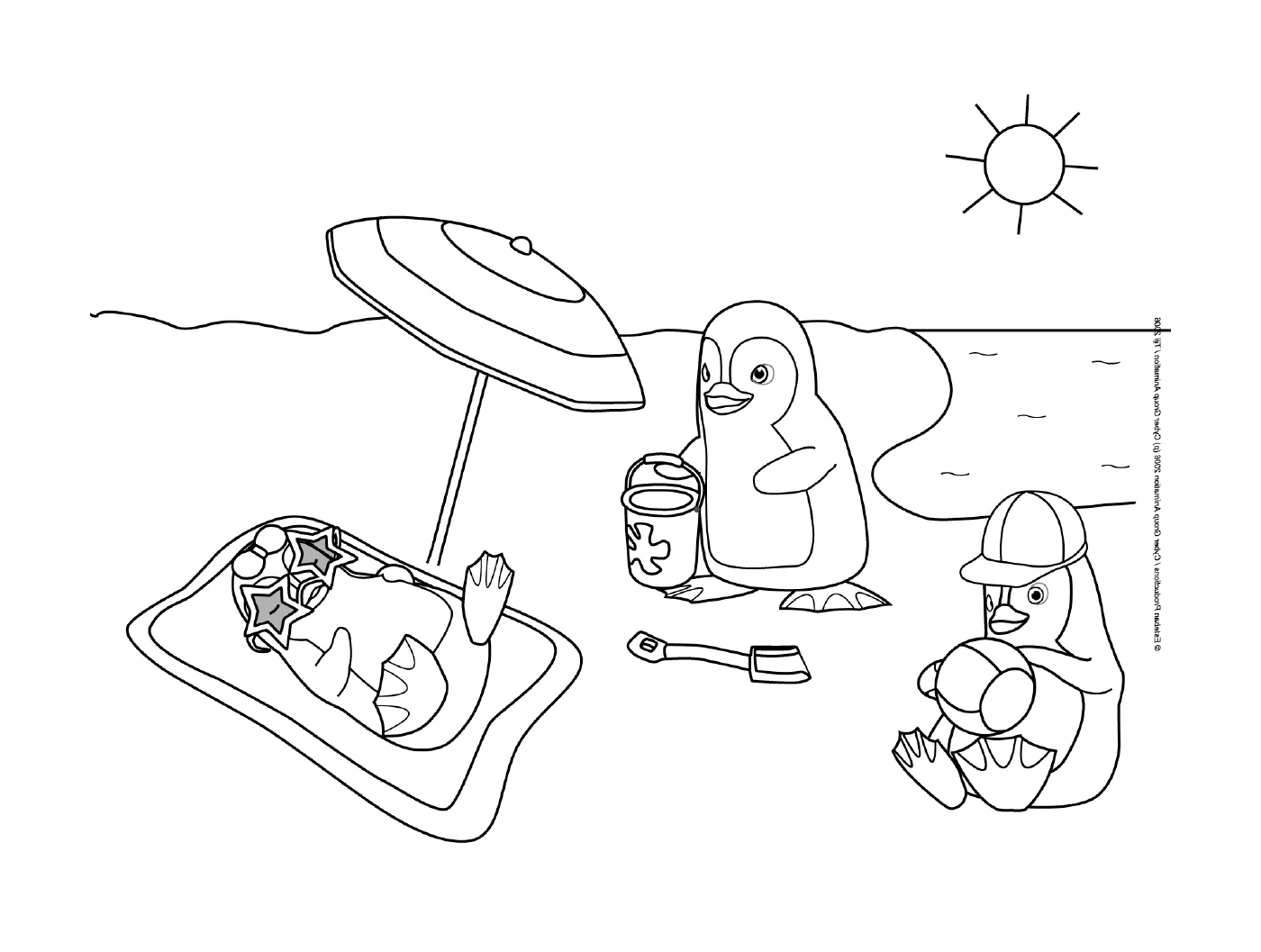   Pingouin en vacances avec bébé 