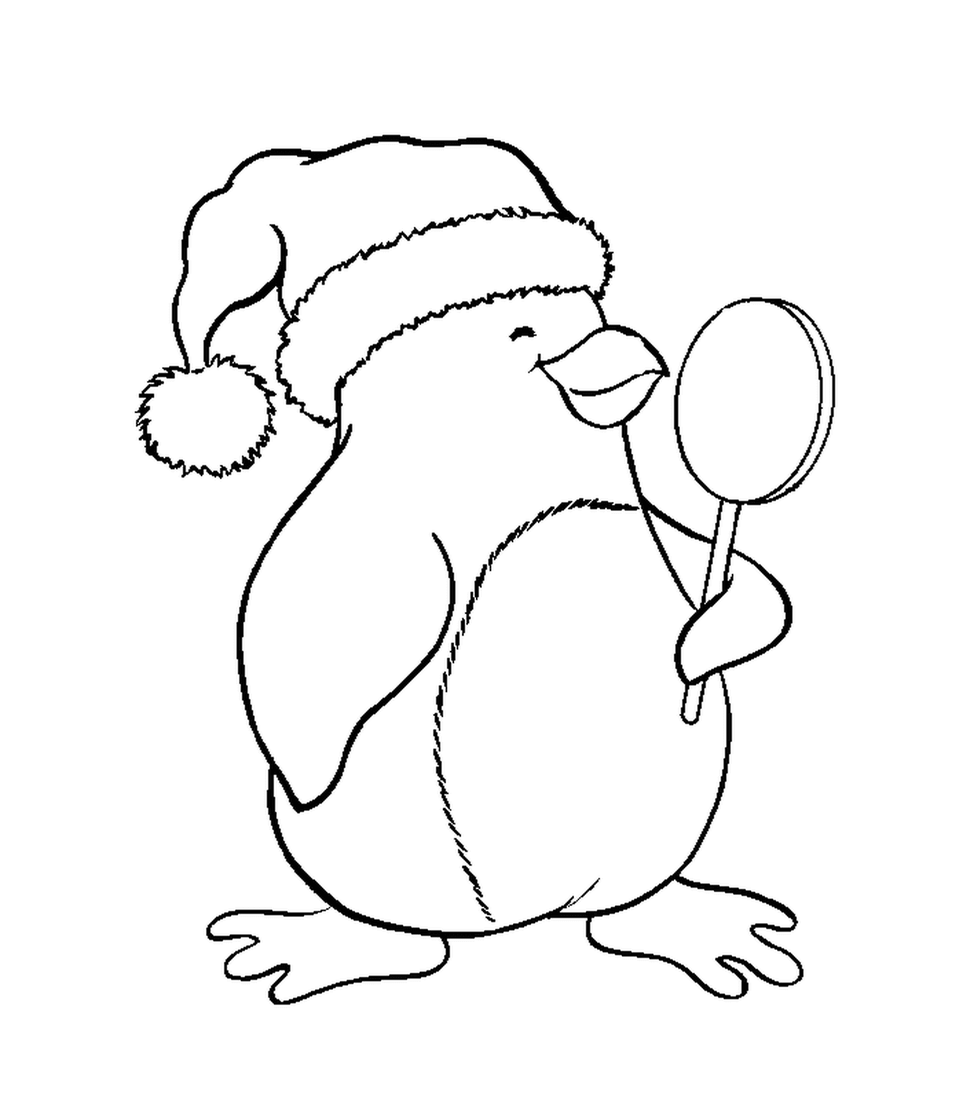   Pingouin de Noël tenant une sucette 