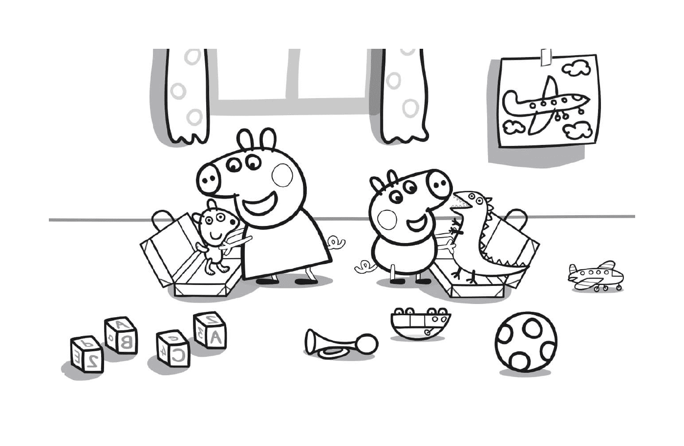   Peppa Pig joue avec des jouets pour enfants 