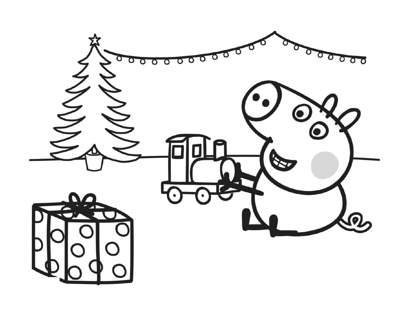   George joue avec son cadeau de Noël, un train 
