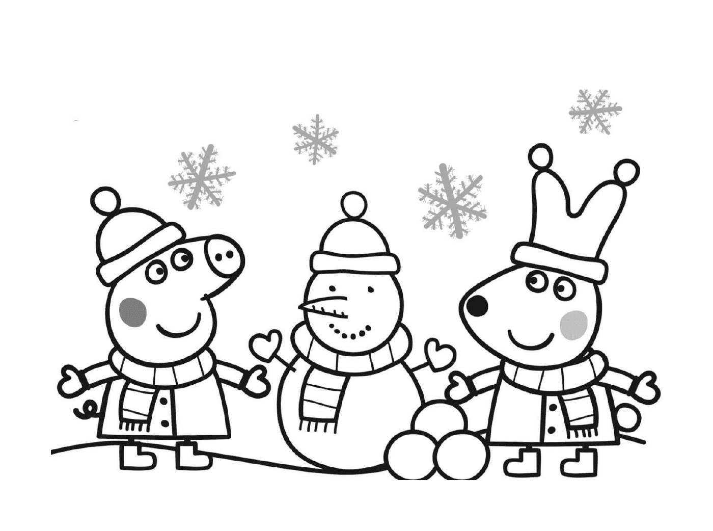   Peppa Pig fête Noël avec un bonhomme de neige 