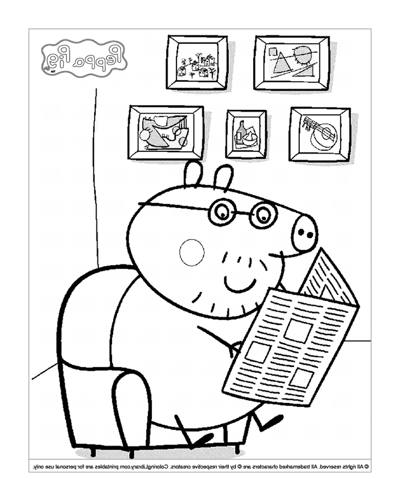   Un cochon lisant un journal 