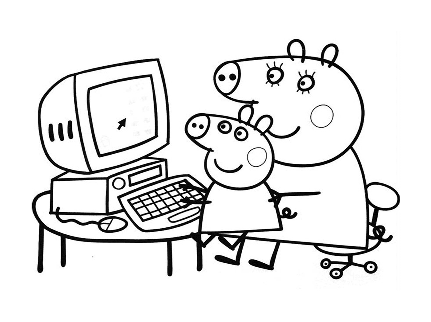   Peppa Pig et George Pig à l'ordinateur 