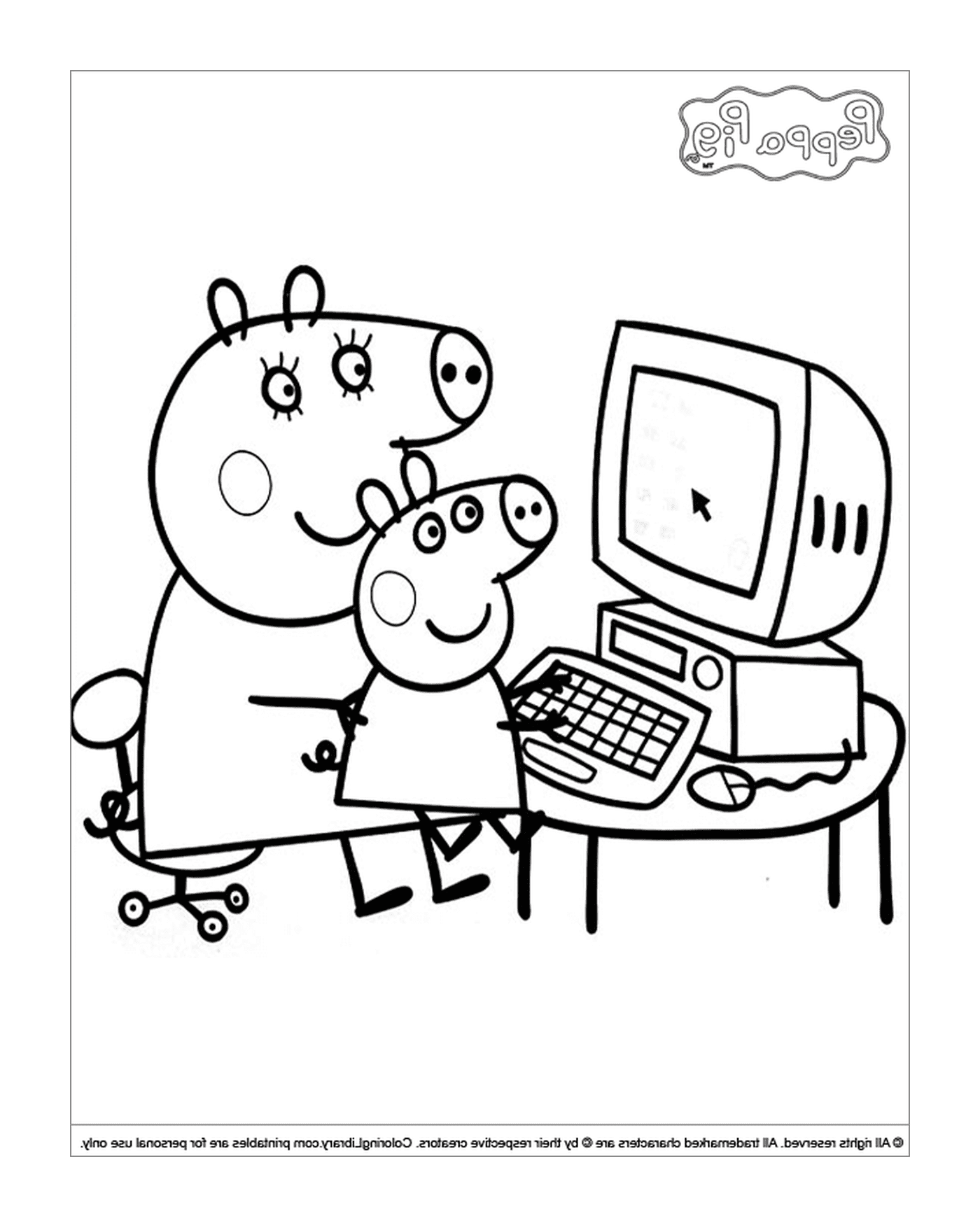   Peppa Pig et son père à l'ordinateur 