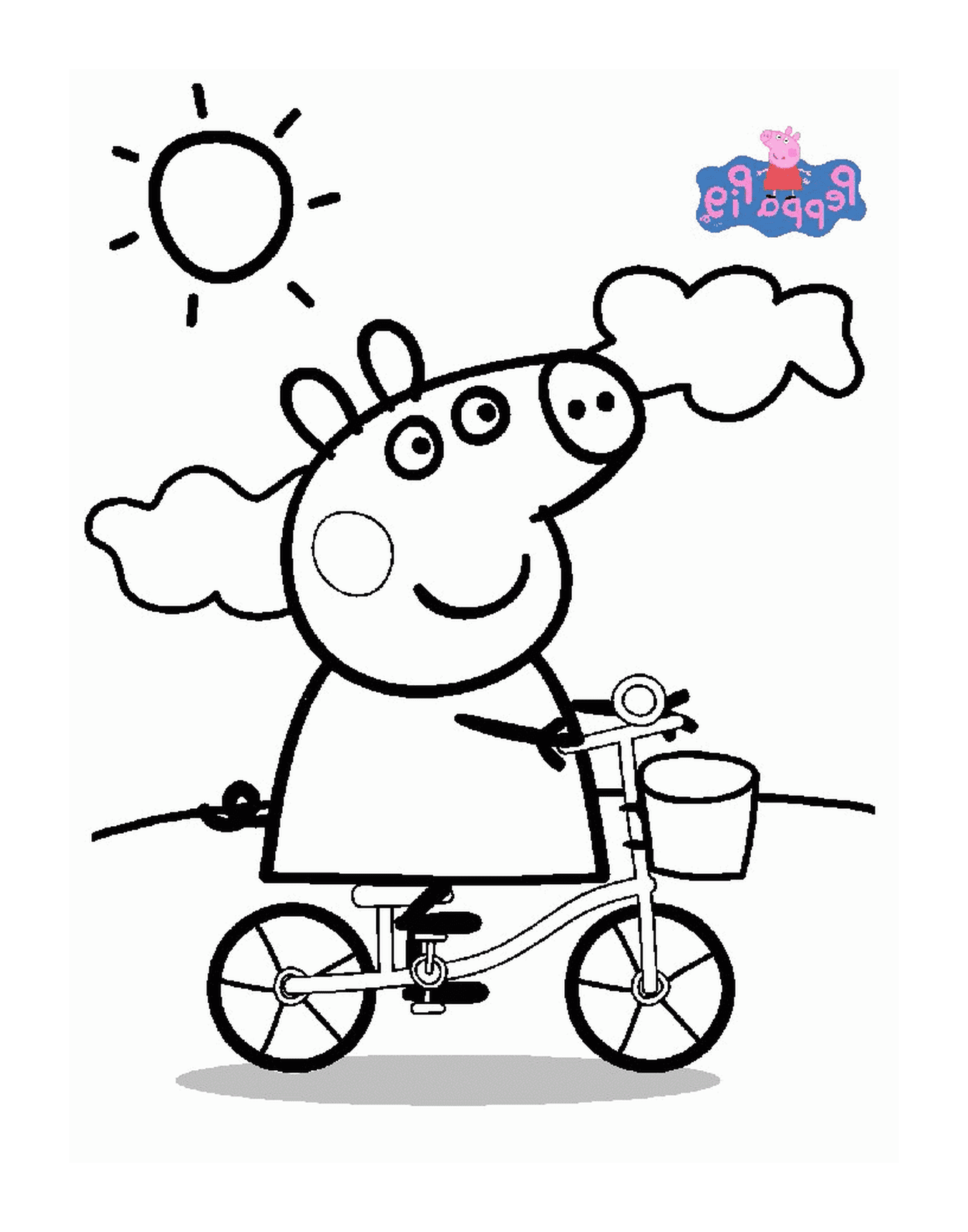   Peppa Pig à vélo avec un panier 