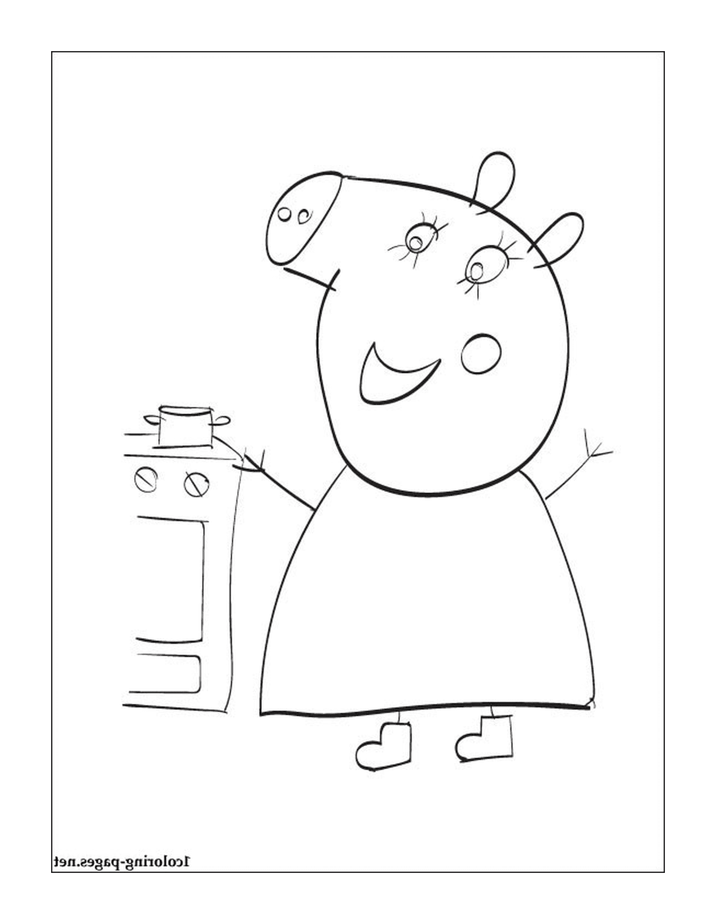   Peppa Pig tenant une cuisinière 