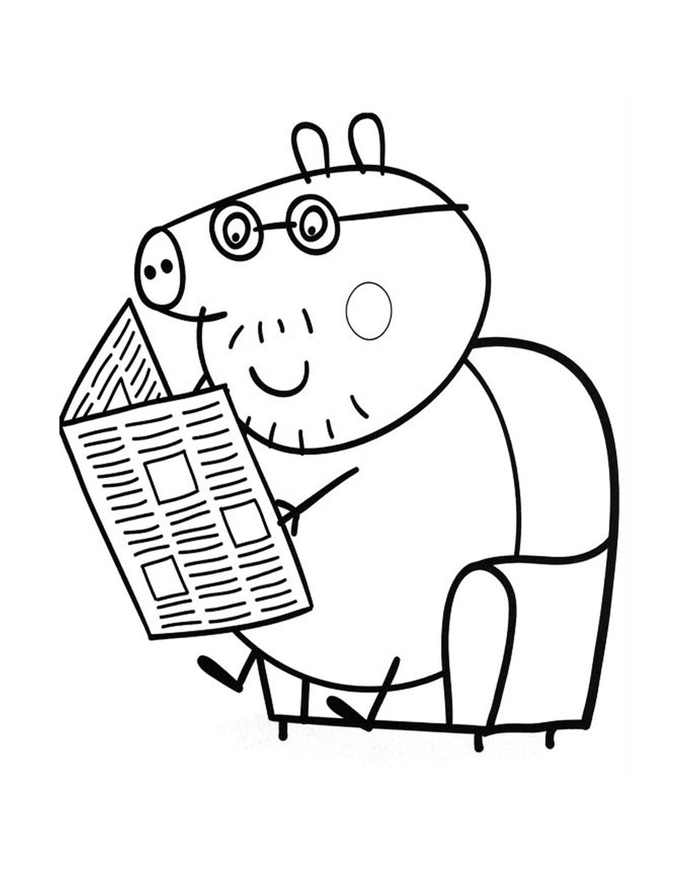   Un cochon lisant un journal 