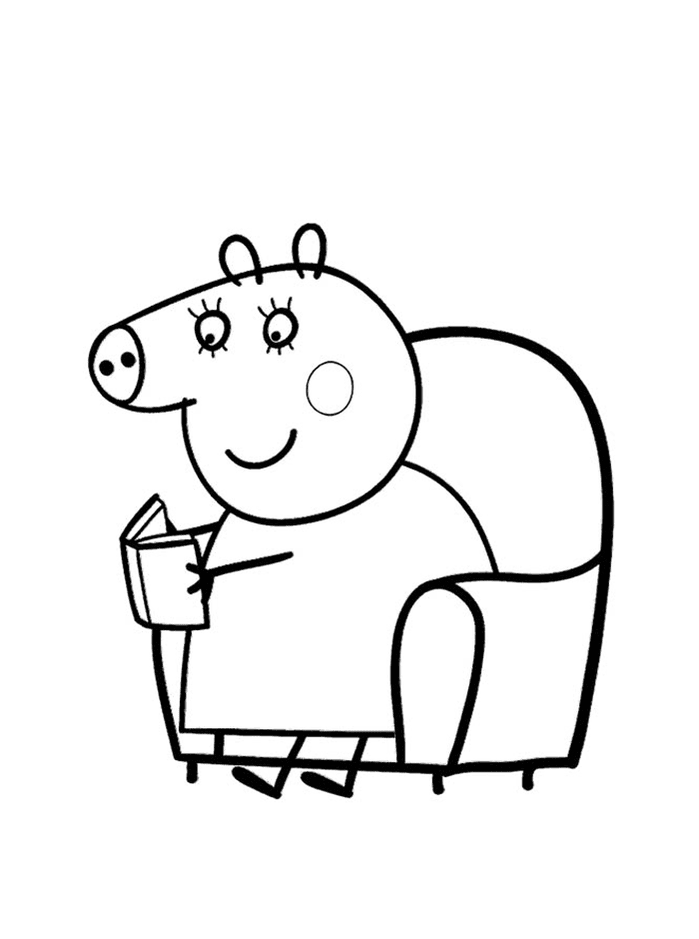   Un cochon assis sur une chaise tenant un livre 